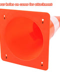 Bottom view of Top Notch High Visibility 15 Inch Traffic Cones With Reflective Collars Four Pack Orange Safety Cones showing holes for attachment