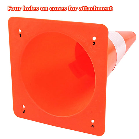 Bottom view of Top Notch High Visibility 15 Inch Traffic Cones With Reflective Collars Four Pack Orange Safety Cones showing holes for attachment