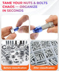 Person using 52 Piece Thread Checker Kit With 27 SAE And 25 Metric Gauges Nut And Bolt Thread Gauge And Size Finder