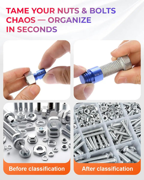 80 Piece Nut And Bolt Thread Checker Set With 40 SAE And 40 Metric Gauges for quick size finding and organizing bolts
