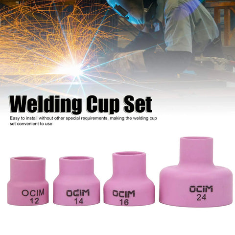 Ultimate Garosa Ceramic Welding Cup Set With Alumina High Temp Resilience For WP17 18 And 26 Torch Gear, featuring four pink ceramic cups.