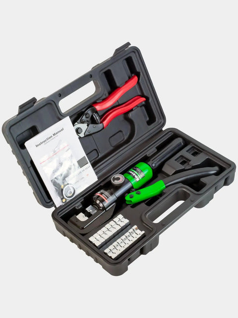 Heavy Duty Hydraulic Wire Rope Crimping Tool for Stainless Steel Cable 1/8 In and 3/16 In 8 Ton Hand Crimper in carrying case with accessories