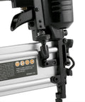 Kickass Pneumatic Brad Nailer 18 Gauge 2 Inch Drive With Quick Jam Release And Hardened Steel Blade close-up of trigger mechanism and controls.
