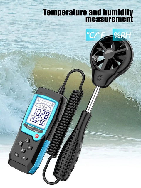 Handheld Wind Speed Meter With Sensor For Wind Velocity In Meters Per Second, Kilometers Per Hour, Miles Per Hour, Knots And Feet Per Minute, Also Tracks CFM Air Flow, Wind Temp And Humidity, Big Backlit Display For Outdoor Work And HVAC DIY