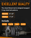 Universal 5 Lug Wheel Fitment Tool And Offset Simulator For Trucks And SUVs Checks Fender And Suspension Clearance with size details.