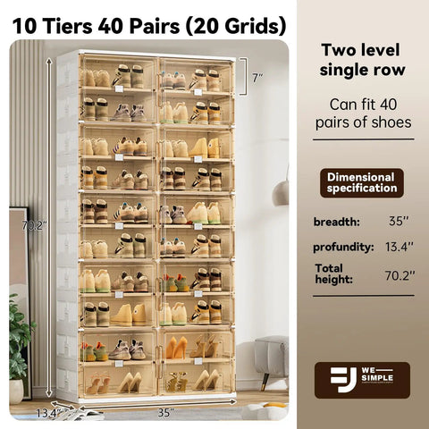 40 Pair Shoe Storage Cabinet With 2 Rows And 10 Tiers No Tools Needed In 3 Easy Steps Clear Magnetic Door Shoe Rack