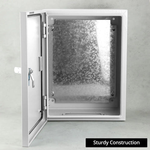 Inside view of Heavy Duty Carbon Steel Electrical Enclosure 16x12x8 with Grip Tight Lock, Nema 4x rated.