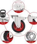 Diagram of 4 Inch Swivel Caster Wheels with dual locking and rubber tires, highlighting key features like 360° swivel, double stopper, and load capacity.