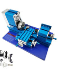 Jaryannix Mini Metal Lathe Benchtop 36W for Woodworking and DIY Projects 20000rpm High Speed Motor with accessories on blue base.