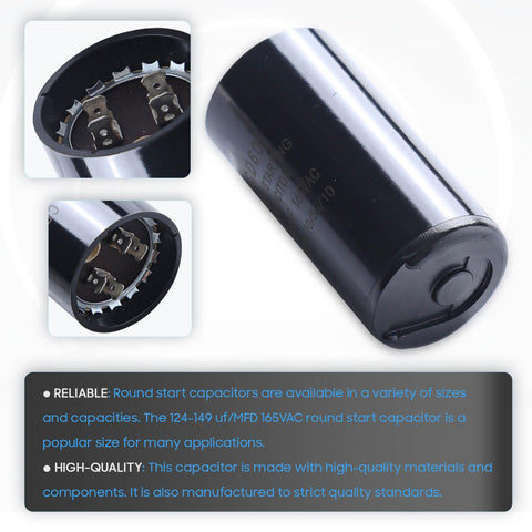 124 149 Uf Round CD60 Motor Start Capacitor 165 Vac Plus Or Minus 20 Percent For 50 60 Hz AC Motors image showing terminals