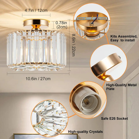 7.9 Inch Modern Crystal Ceiling Light Fixture LED Mini Crystal Chandelier with Premium K9 Crystal and Stainless Steel Finish
