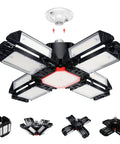 12 Panel Deformable Garage LED Lights Plug In 180W 18000 Lumens 6500K Daylight E26 E27 Base Bright Broad Shop Barn Workshop Basement Ceiling