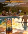 Outdoor Bluetooth Speaker Set With Flame Ambience LEDs Waterproof IPX6 Bluetooth 5.3 placed by a poolside
