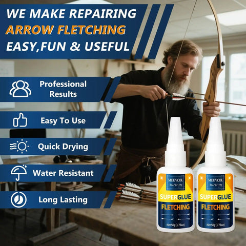 Archer using Heavy Duty Fletching Glue Kit 100g Pro Grade Instant Bond For Carbon, Aluminum And Wood Arrows Clear Adhesive