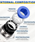 Internal composition of 2 Pack Push To Connect Fittings For Air Line 1/2 Inch NPT Male Straight Nickel Plated Brass Adapter