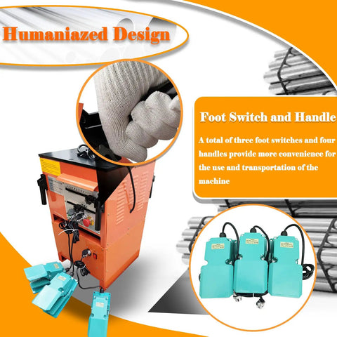 Heavy Duty Electric Rebar Bender And Cutter Combo 1 Inch Steel Bar Tool with foot switch and handle for operation.
