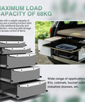 Heavy Duty Locking Drawer Slides 150 Lb Load Capacity, 14 Inch Full Extension Ball Bearing Rails, Side Mount Cabinet RV Tool Box Runner installed in cabinet and truck tool box.