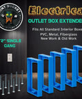 Half Inch Single Gang Electrical Box Extenders UL Listed With Screws And Wire Stripper Tool For Outlets And Switches Pack Of Five For Flush Mount And Snug Wall Fit blue extenders with screws.