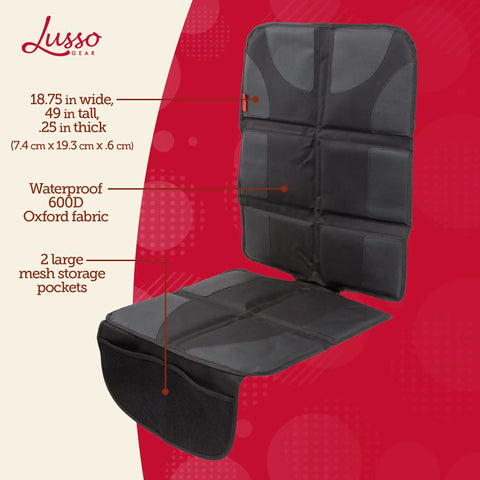 Waterproof Car Seat Cover Set, 2 Pack, Non Slip Protector With Mesh Pocket Organizer, Universal Fit For Convertible And Toddler Car Seats, Mom Approved Spill Proof Shield, Black on display with features.