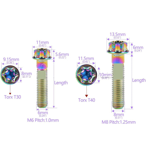 Premium Titanium Socket Cap Screws M6 Flange Head Bolts 15 Millimeters with dimensions and colors detailed.