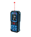Super Handy 165 Foot Blaze Laser Distance Measure With Backlit Color Display in action showing measurement results
