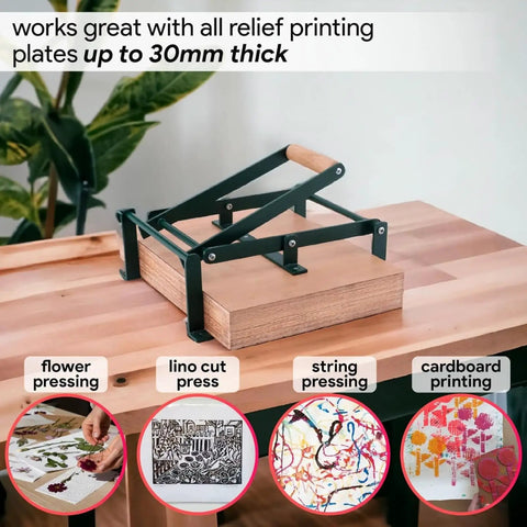 Ultra Reliable Linocut Press Machine For Printmaking Relief And Block Printing Legal Size Compatible Powder Coated Steel Frame With Natural Beech Handle Built Like A Tank For Artist Studios