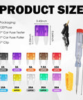 120 Piece Car Fuses Assortment Kit With 10 Amperage Levels From 2A To 35A Plus Fuse Tester And Puller Tool sizes and components