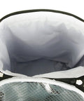Open view of insulated interior of Black Insulated Golf Bag Cooler And Accessory Caddy Holds Ten 12 Oz Cans Plus Ice