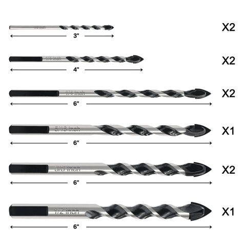 GMTOOLS 10pc masonry drill bits set with carbide tips, 1/8–1/2 in for brick/tile/concrete; includes storage box