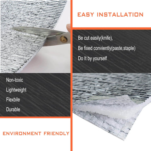 Close-up of Double Sided Aluminum Foil Insulation Roll With 3mm Foam Core showing easy installation and environmental benefits.