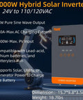 4000W Hybrid Solar Inverter 24V DC To 110V AC Pure Sine Wave With 140A MPPT Charge Controller, 4200W Max PV Input, 500VDC