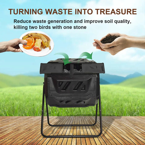 Dual Chamber 43 Gallon Compost Bin With 360 Degree Tumbling Design Large Outdoor Garden Compost Tumbler With Steel Frame And Two Sliding Doors
