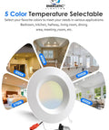 Color temperature options for 12 Pack 5 To 6 Inch LED Recessed Can Lights, 1100LM Each, 4000K Cool White, Dimmable 15W