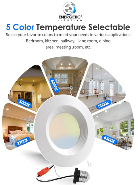 Color temperature options for 12 Pack 5 To 6 Inch LED Recessed Can Lights, 1100LM Each, 4000K Cool White, Dimmable 15W