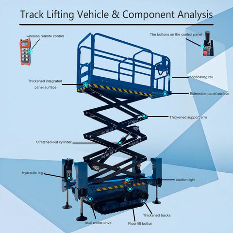 Heavy Duty Outrigger Tracked Scissor Lift With Remote Joystick Controls For Rough Terrain Jobsites Reaching Five Meters That Gets The Job Done Right And Keeps Crew Happy For Custom Shop Upgrades