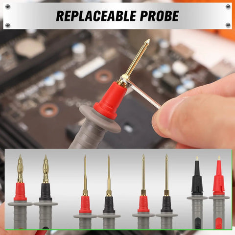 Replaceable probes from 27 Piece Multimeter Test Leads Set With Alligator Clips And Needle Probes, CAT III 1000V CAT IV 600V.