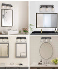 Industrial 3 Mason Jar Vanity Light Fixture, 24 Inch Bathroom Lighting with Antique Silver Brushed Finish, clear glass jars