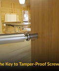 No Sweat One Way Screw Remover Tool For Tamper Resistant Screws, stainless steel tip inserted in wooden surface