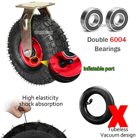 Heavy Duty Caster Wheels With Top Plate Swivel For Furniture And Workbenches, Carts And Outdoor Garages, Pneumatic Air Filled Shock Absorption