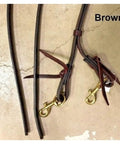 Five Eighth Inch Split Reins With Brass Hardware Oiled Hand Finished Edges For Rider Comfort Detachable Water Tie Snap Brown