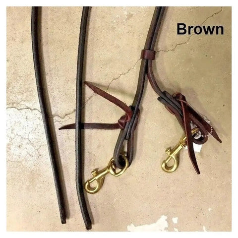 Five Eighth Inch Split Reins With Brass Hardware Oiled Hand Finished Edges For Rider Comfort Detachable Water Tie Snap Brown