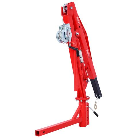 Heavy Duty 500 Lb Hitch Mounted Hydraulic Engine Hoist Portable Jib Crane For Pickup Trucks, red adjustable jib crane with winch.