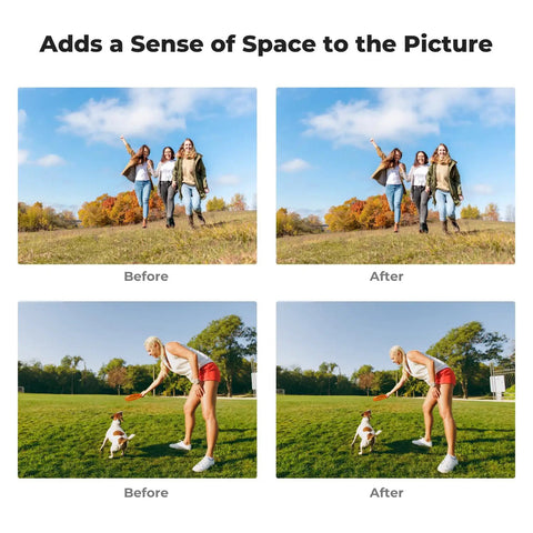 Before and after using Wide Angle Lens For DJI Osmo Pocket 4 3 With 112 Degree Field Of View Snap On Magnetic Attachment Multi Coated Optical Glass For Crisp Vivid Footage Perfect For Vlogs Travel Shots And Epic Panoramas showing enhanced space perception.