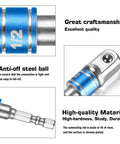 High-speed nut driver with impact grade socket adapter set 1/4 to 1/2 inch drive, includes 1/4, 3/8, 1/2 inch adapters, blue metal finish
