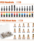 Awesome 16 Inch Rivet Nut Tool Kit With 15 Replaceable Mandrels And 287 High Grade Rivnuts For Metric And SAE Uses Plus Sturdy Storage Case, mandrels and rivnuts set