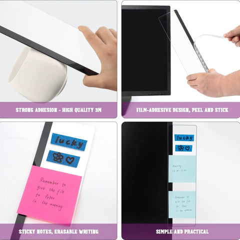 Two Piece Monitor Memo Board Set For Office Desk Organization And Note Taking Sticky Note Holder Side Panels shown with sticky notes.