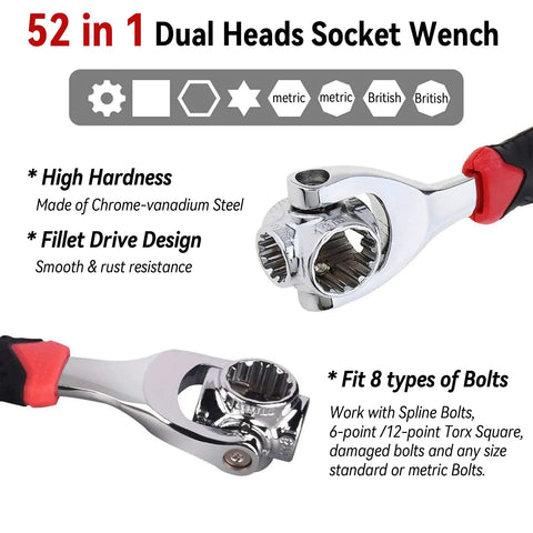 Universal Wrench 52 In 1 Socket Wrench Set With Double Ended Heads And A 360 Degree Rotating Head For Home, Bike And Car Repairs