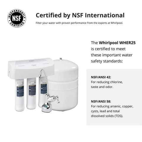 Reverse Osmosis Water Filtration System With Chrome Faucet, UltraEase Filter Cartridges, NSF certified features displayed