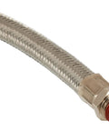Close-up of 18 Inch Stainless Steel Braided Leader Hose Heavy Duty Rubber Pneumatic Air Line with Male Npt swivel fitting.