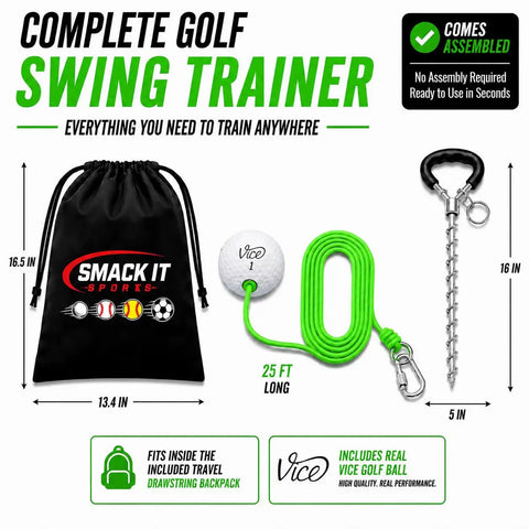 Backyard Golf Swing Trainer For Drivers And Irons With Real Golf Ball And 50 Feet Of Flight Feedback, made in USA.